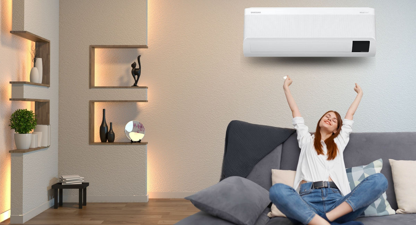 a women enjoying ac cooling after taking ac on rent