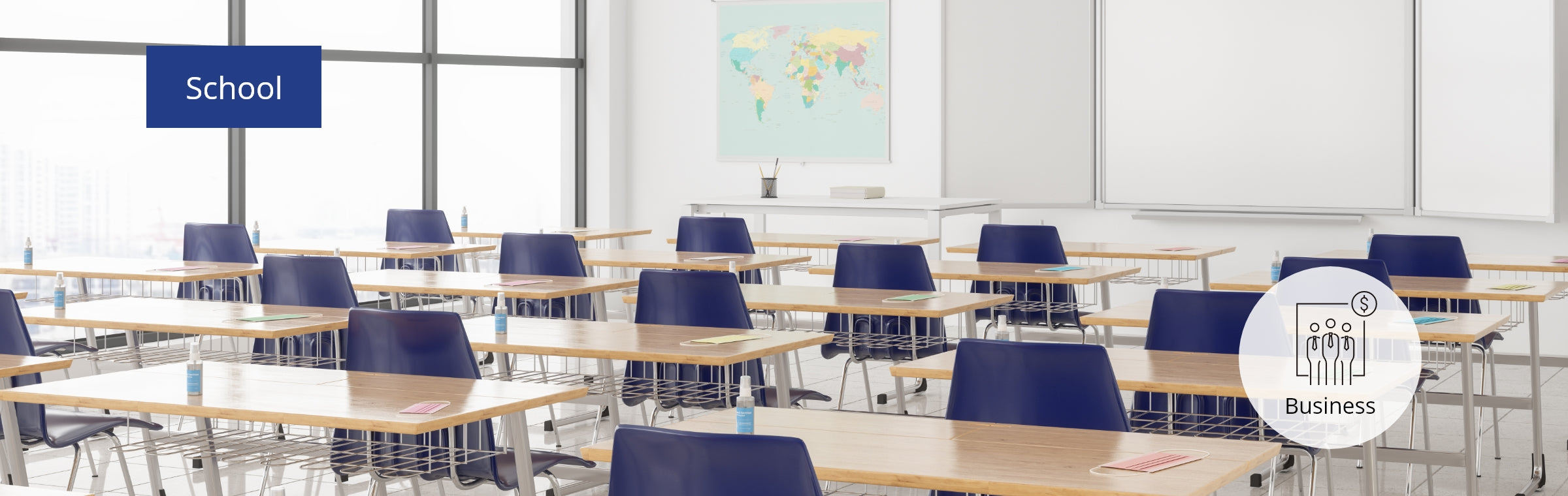 School Classroom With Arranged Blue Color Chair