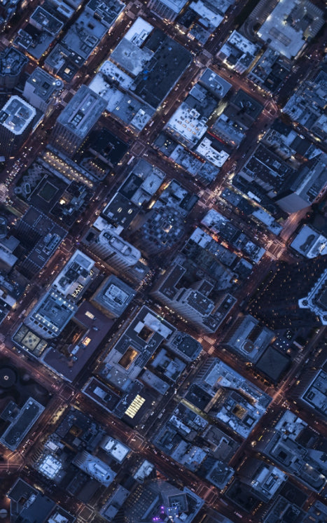 Aerial View Of Downtown City Streets At Night