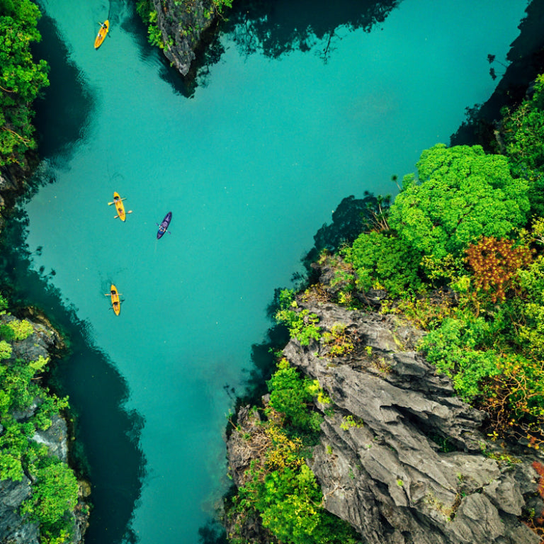 Aerial View Rocky Cliffs Blue Water